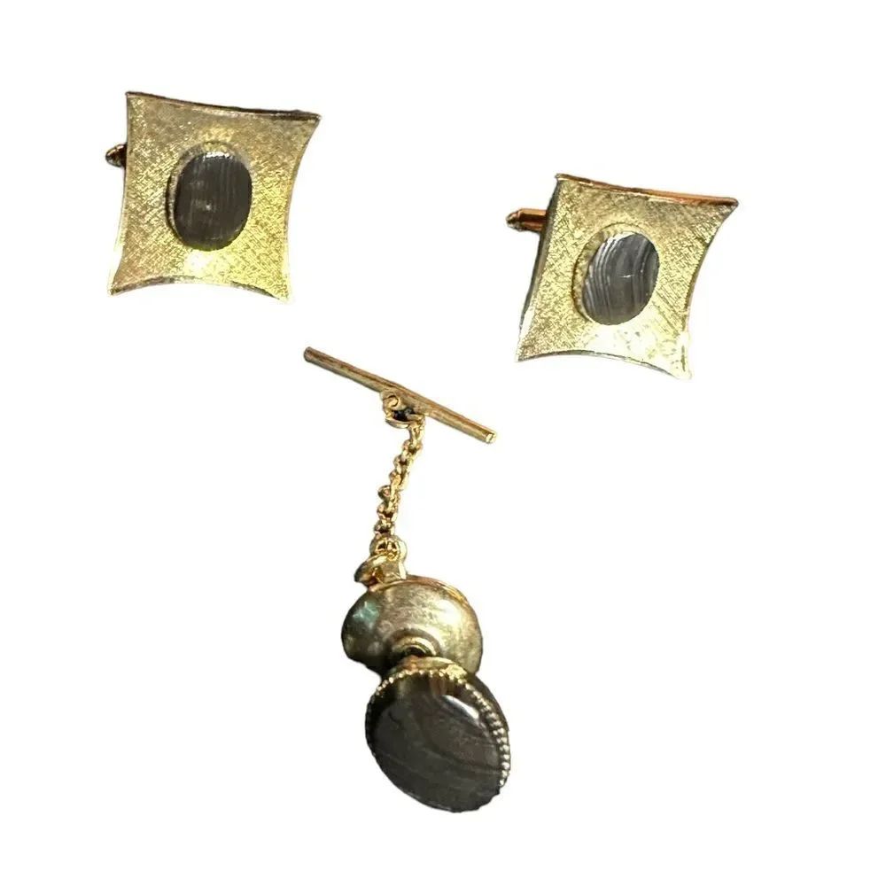 Vintage gold finish sterling silver Cufflinks and tie stud